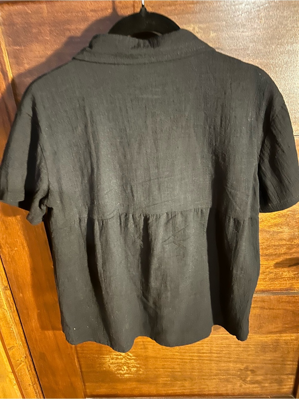 Black Short-Sleeve Button Front Shirt - Crinkle Gauze - Picture 2 of 2
